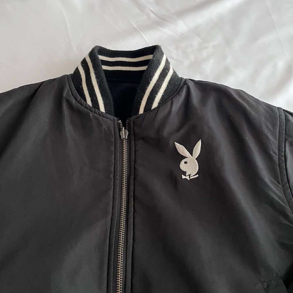 Vintage Playboy Varsity Jacket Reversible Women’s Size Small Y2K Sweater 2000s - Picture 7 of 12